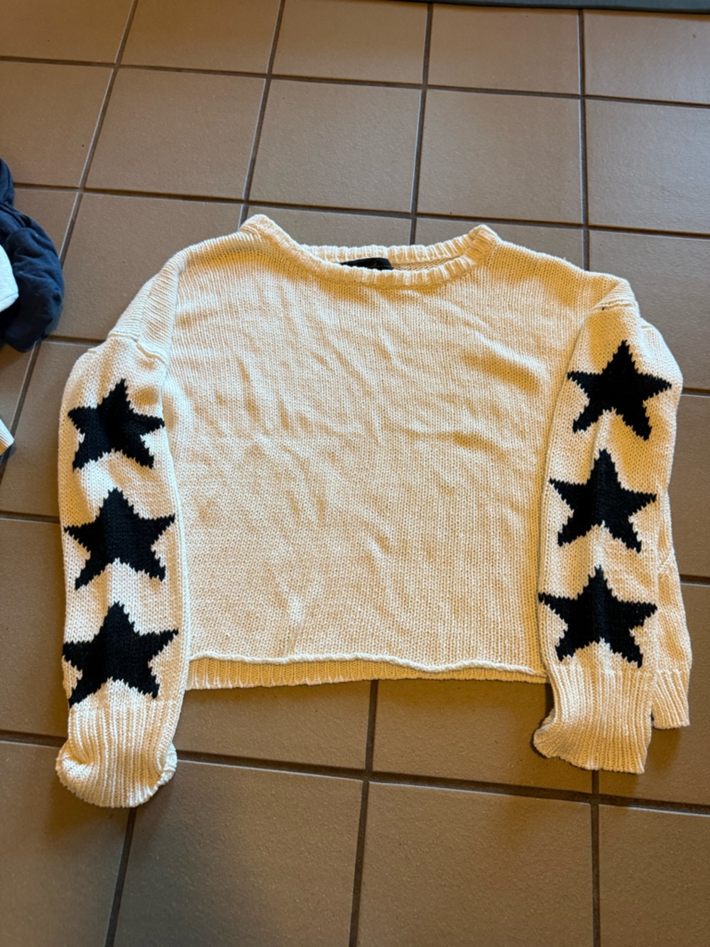 Vintage Havana Cream Knit Sweater with Black Star Sleeves